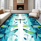 Dragonfly Garden Motif Blue Green Rug