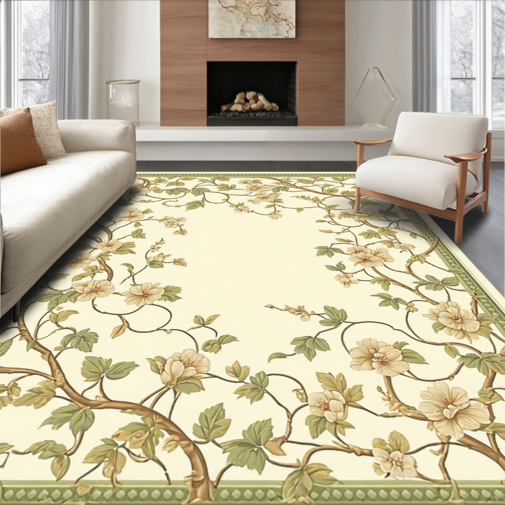 Botanical Vine With Soft Petal Flowers Rug