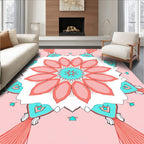 Coral Teal Floral Mandala Design Rug