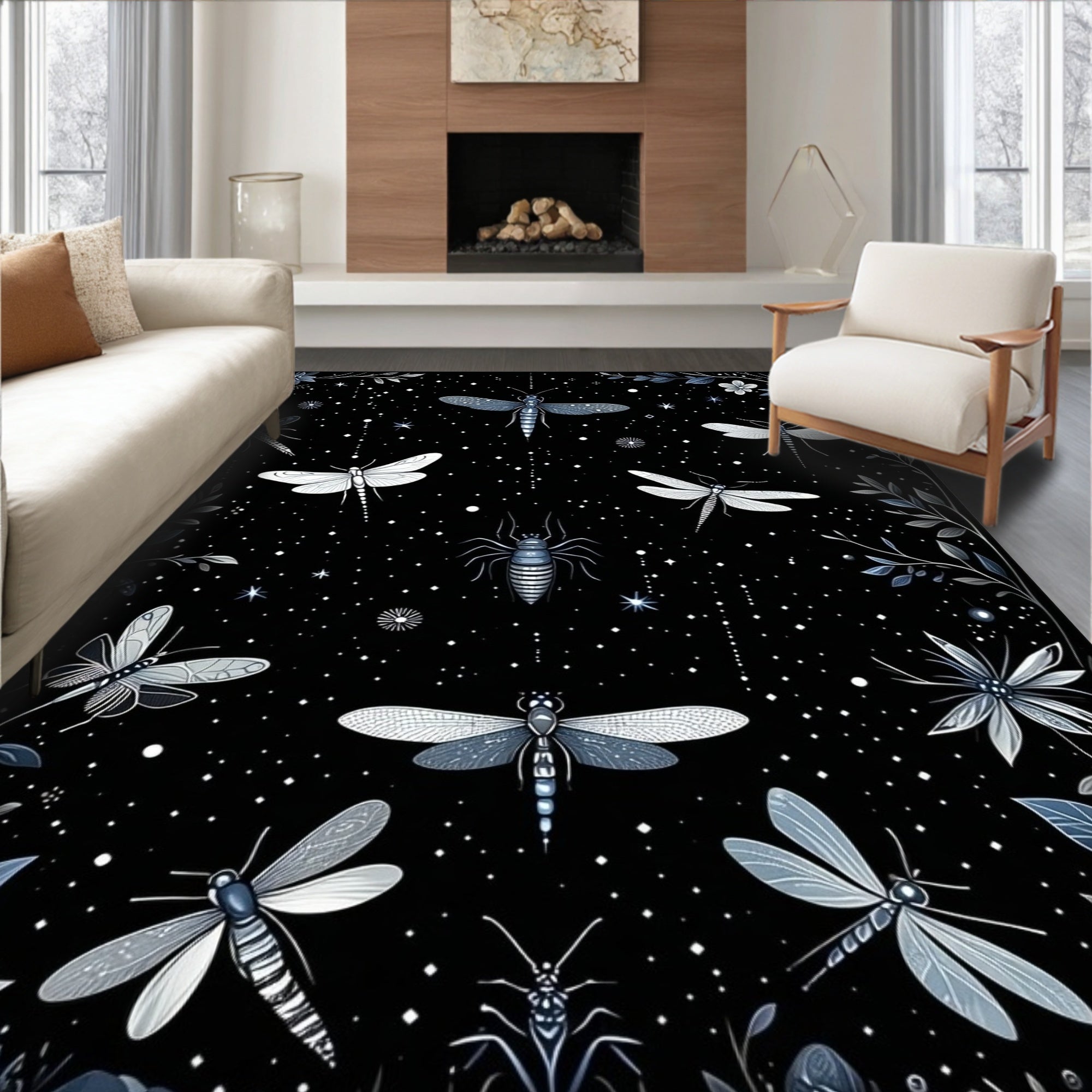 Magical Insect Starry Night Design Rug