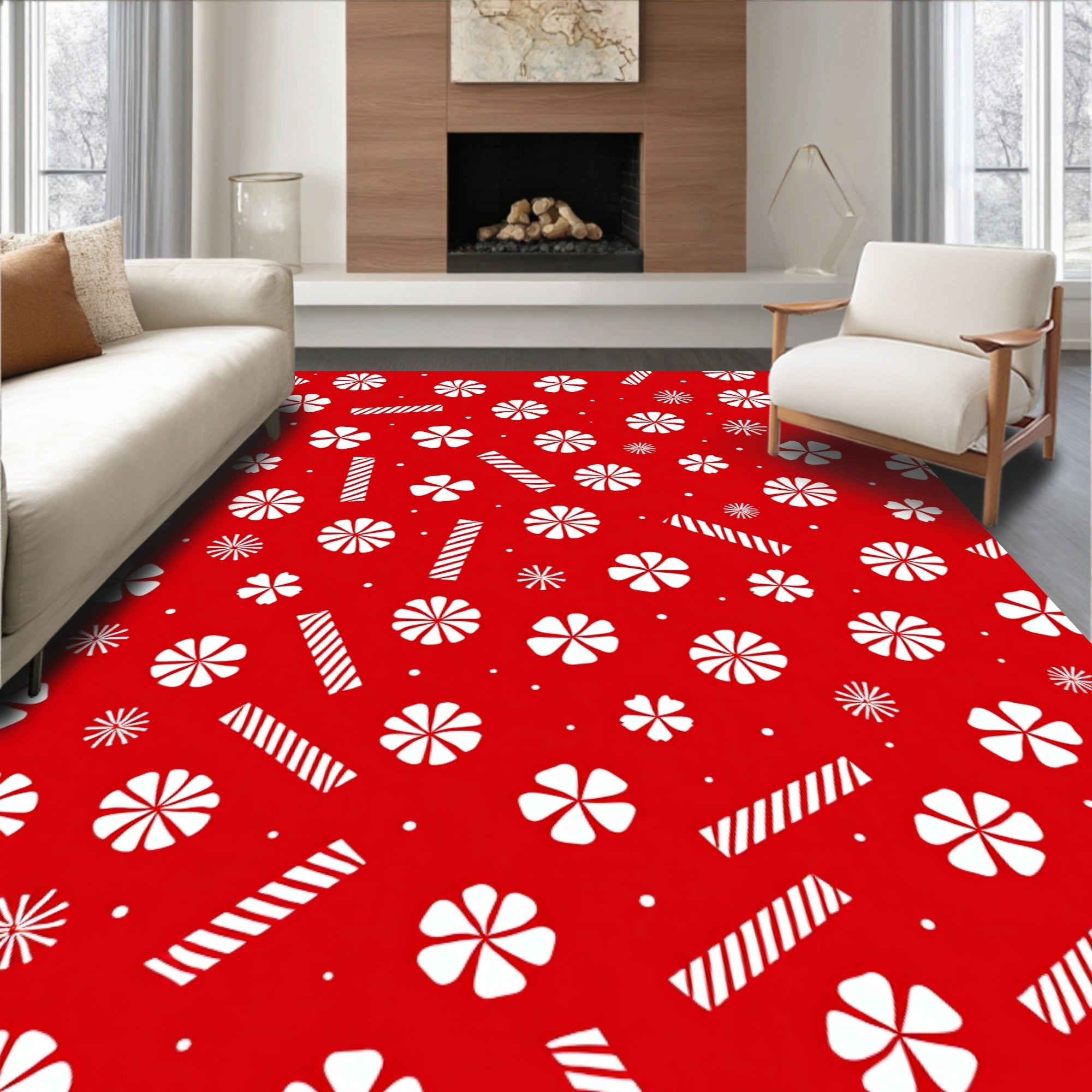 Red White Candy Cane Flower Medley Rug