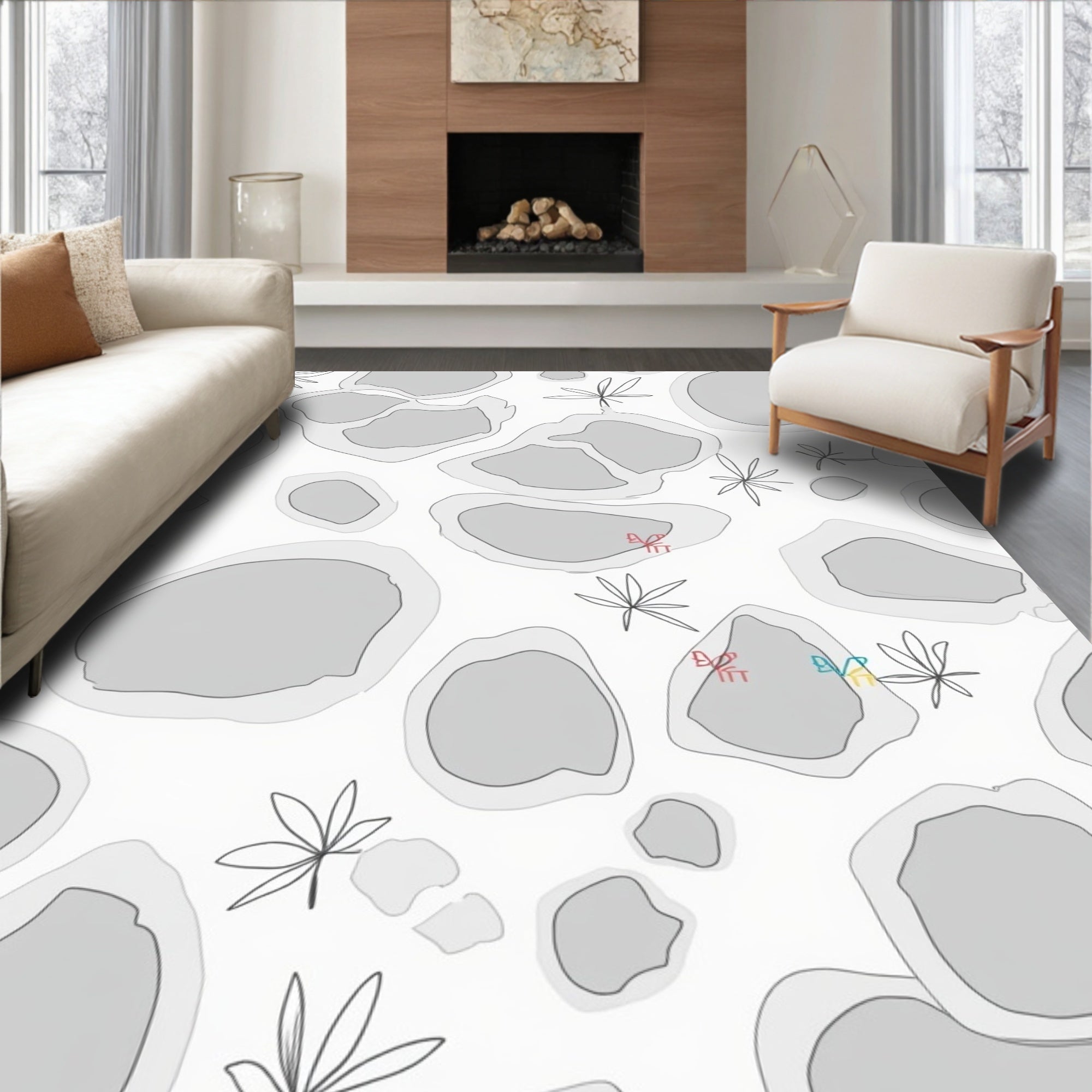 Organic Grey White Nature Pattern Rug