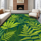Lush Green Fern Frond Pattern Rug