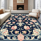 Vintage Floral Scroll Navy Rug