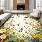 Whimsical Garden Butterflies Bees Rug