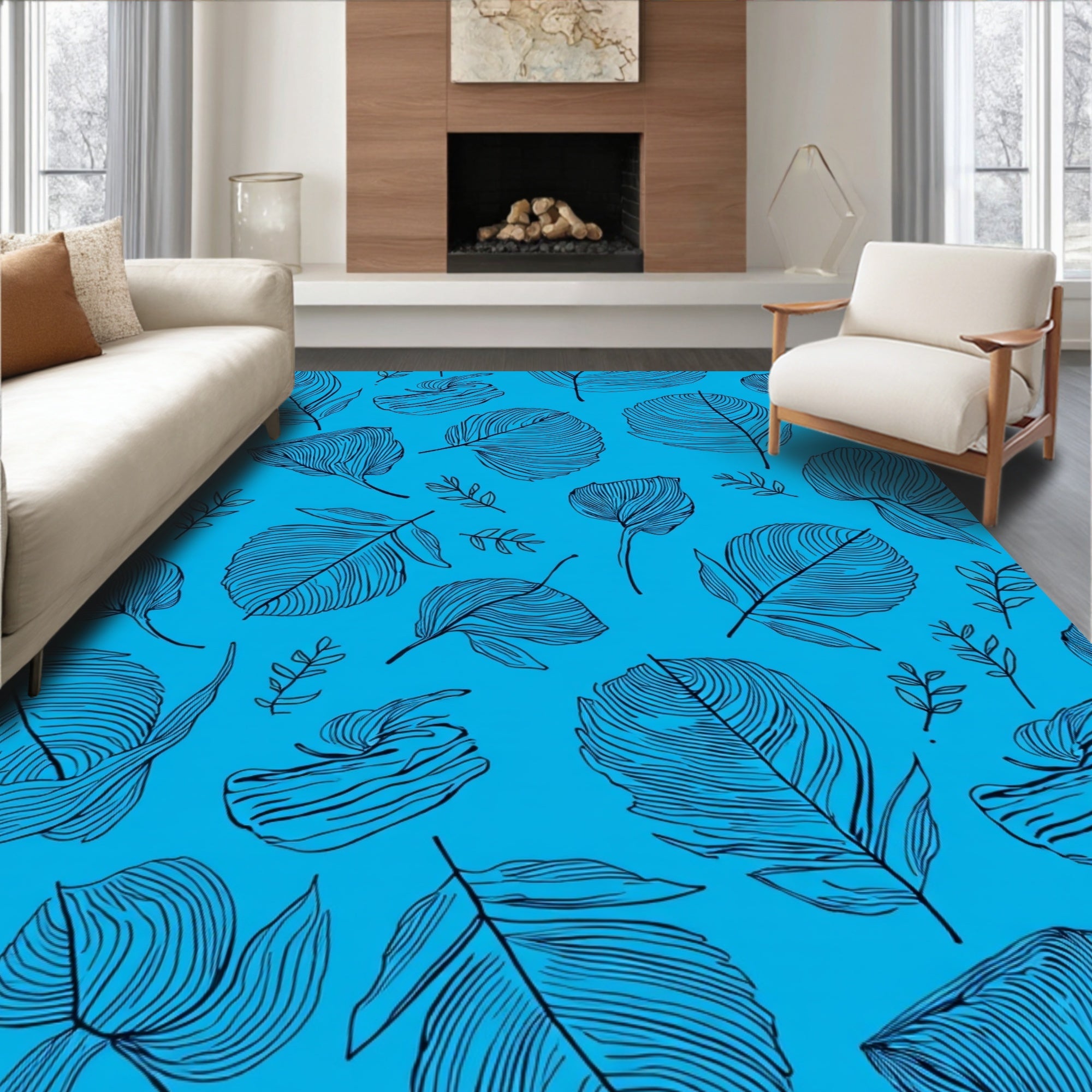 Feather Pattern Line Art Rug