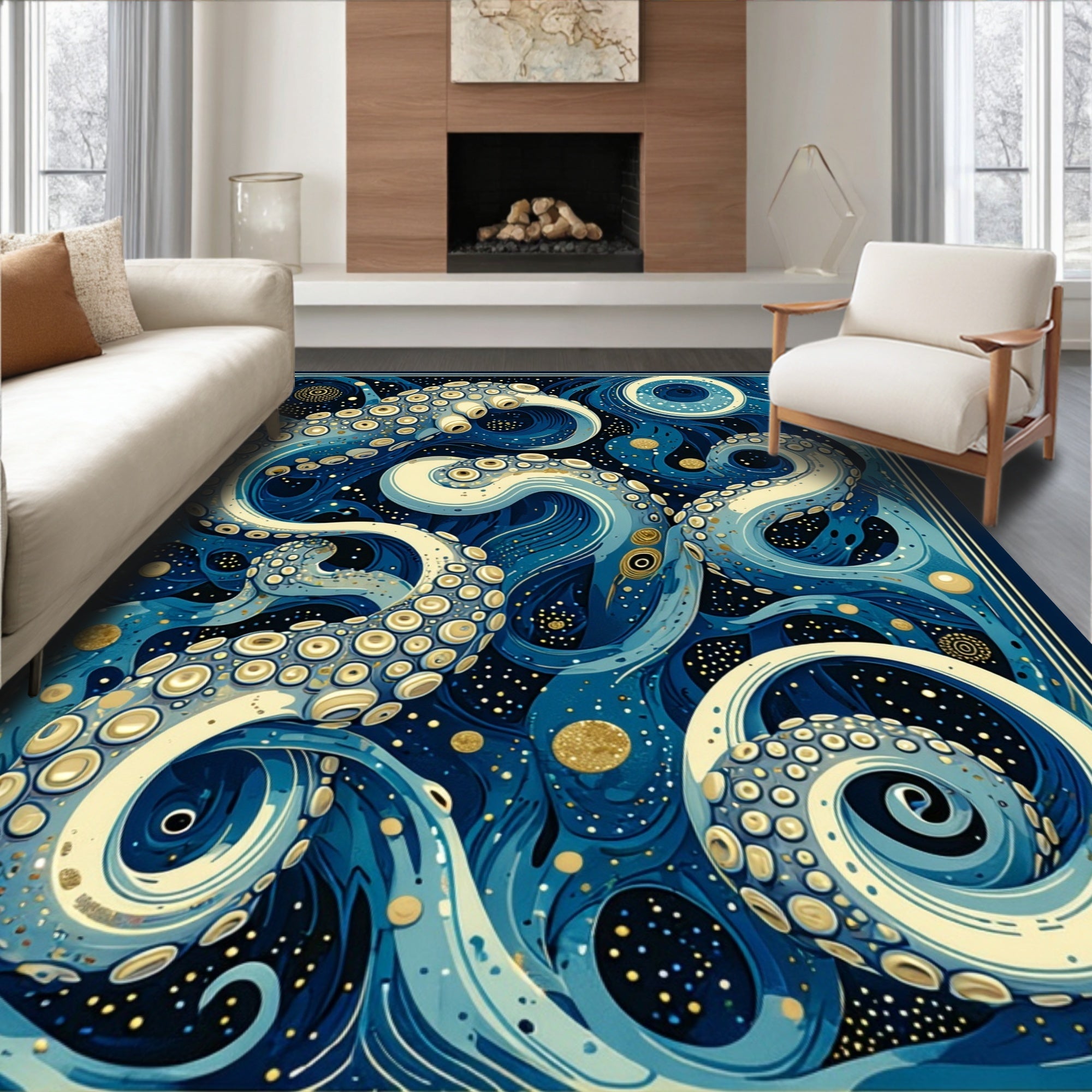 Whimsical Octopus Celestial Pattern Rug