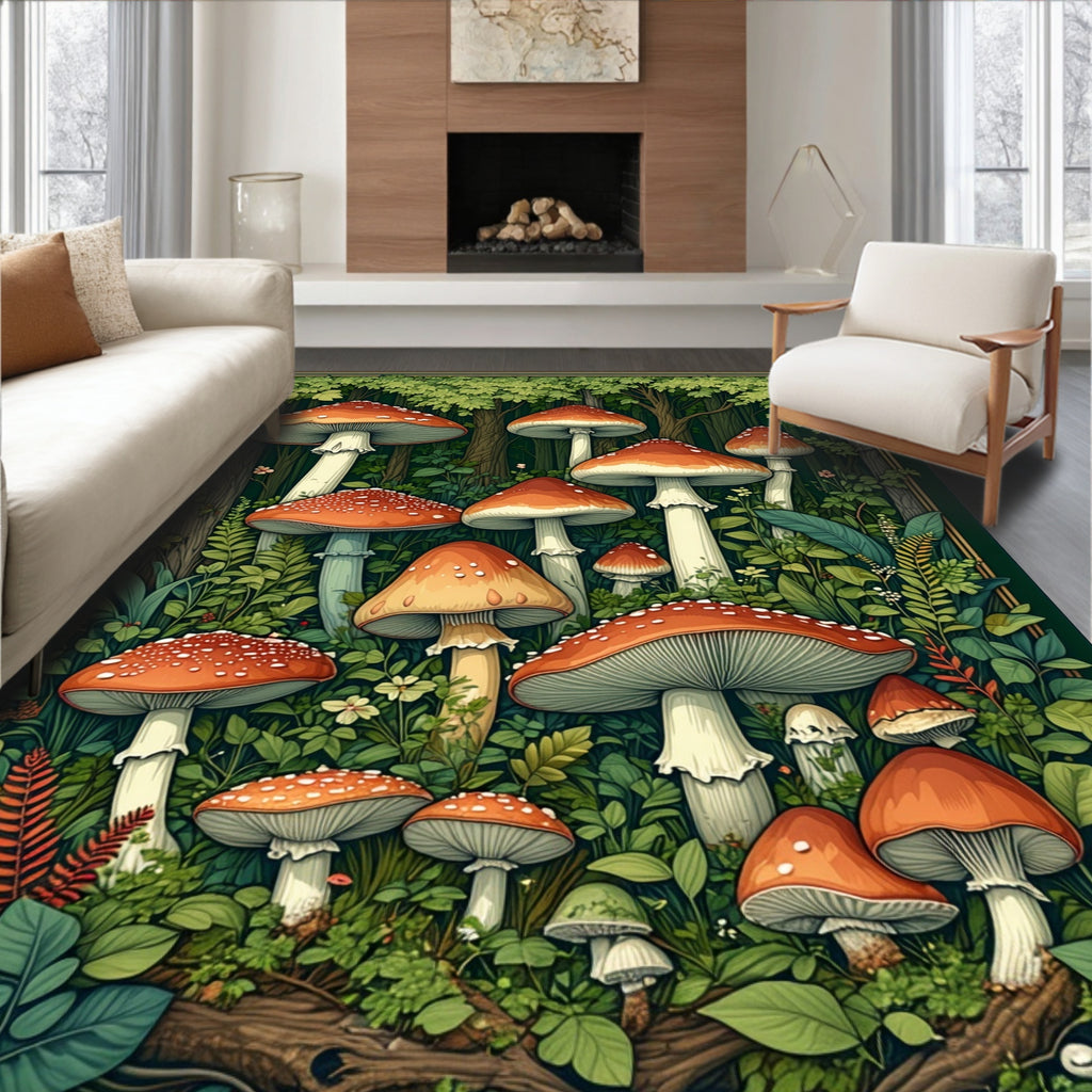 Enchanting Forest Mushroom Pattern Rug