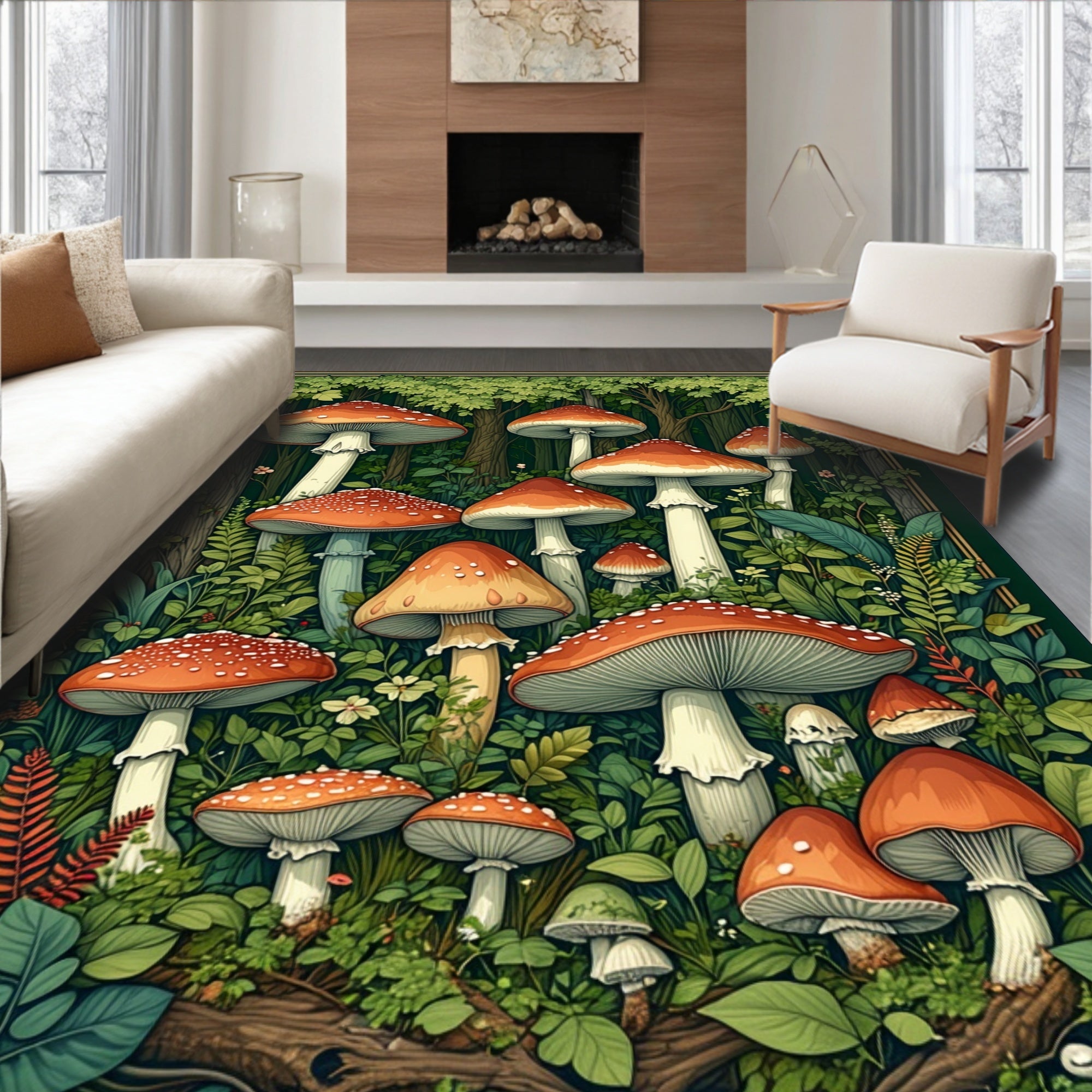 Enchanting Forest Mushroom Pattern Rug