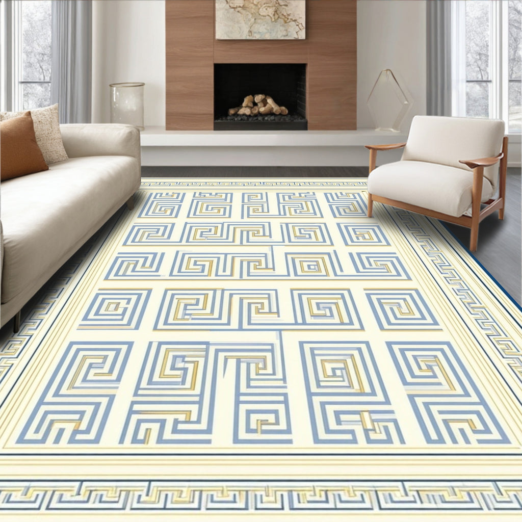 Geometric Greek Key Maze Style Rug