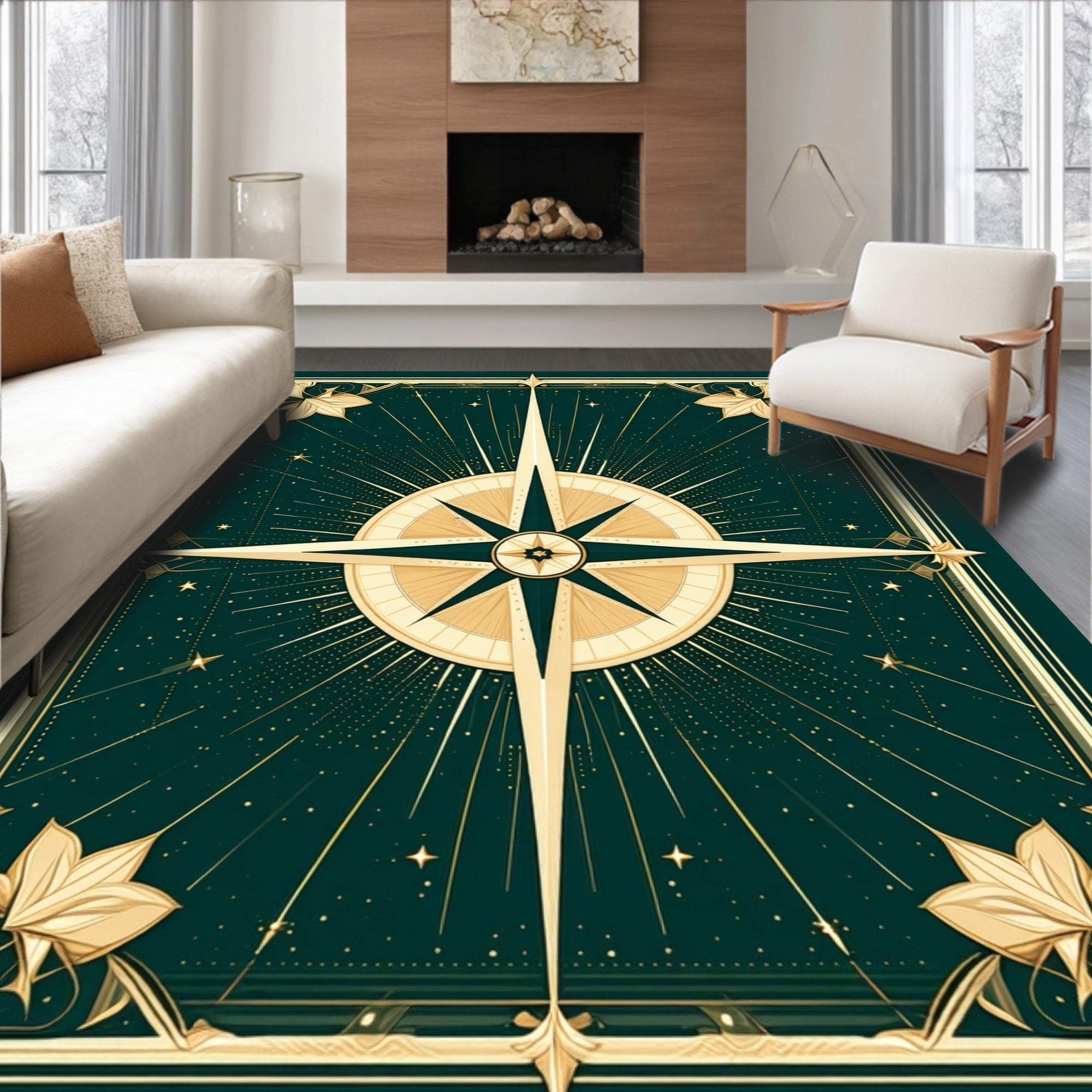 Golden Starburst Galactic Night Rug