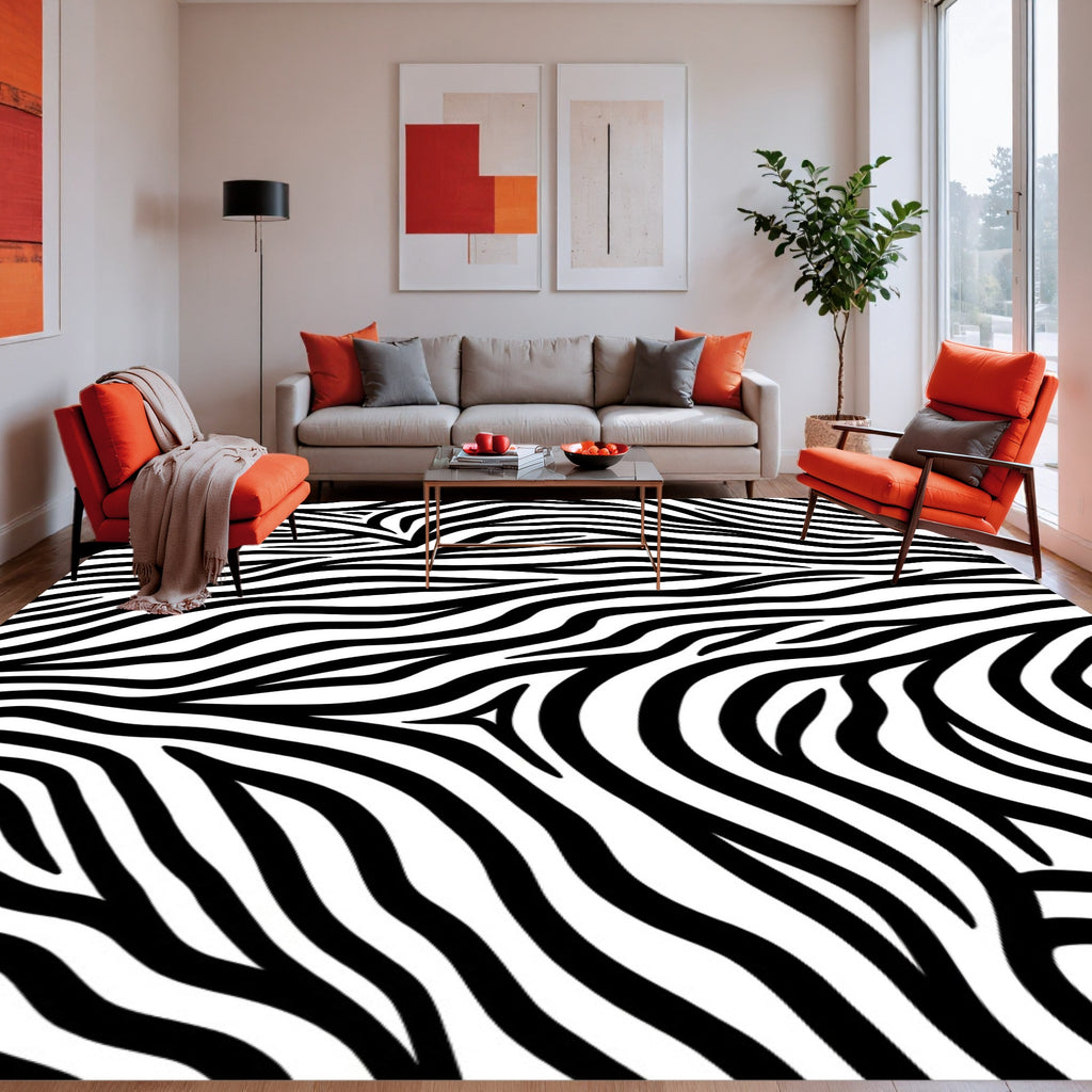 Bold Black White Zebra Stripes Rug