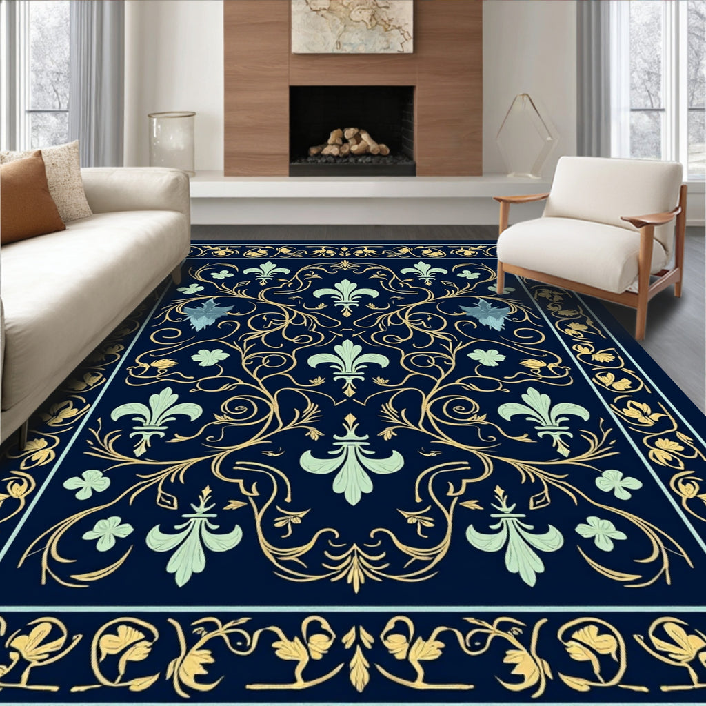 Elegant Floral Swirls With Fleur De Lis Rug