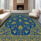 Regal Peacock Feathers Blue Yellow Rug