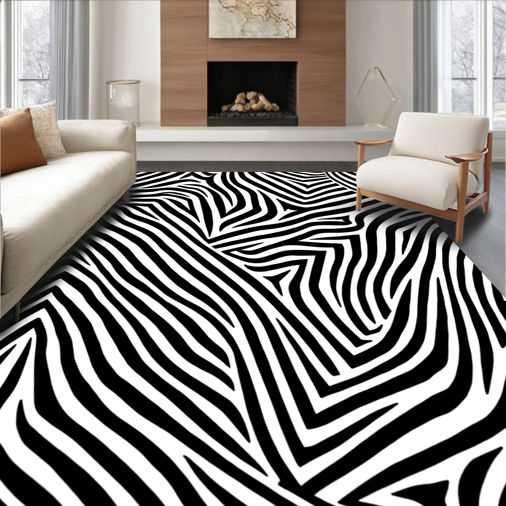 Abstract Black White Stripe Pattern Rug
