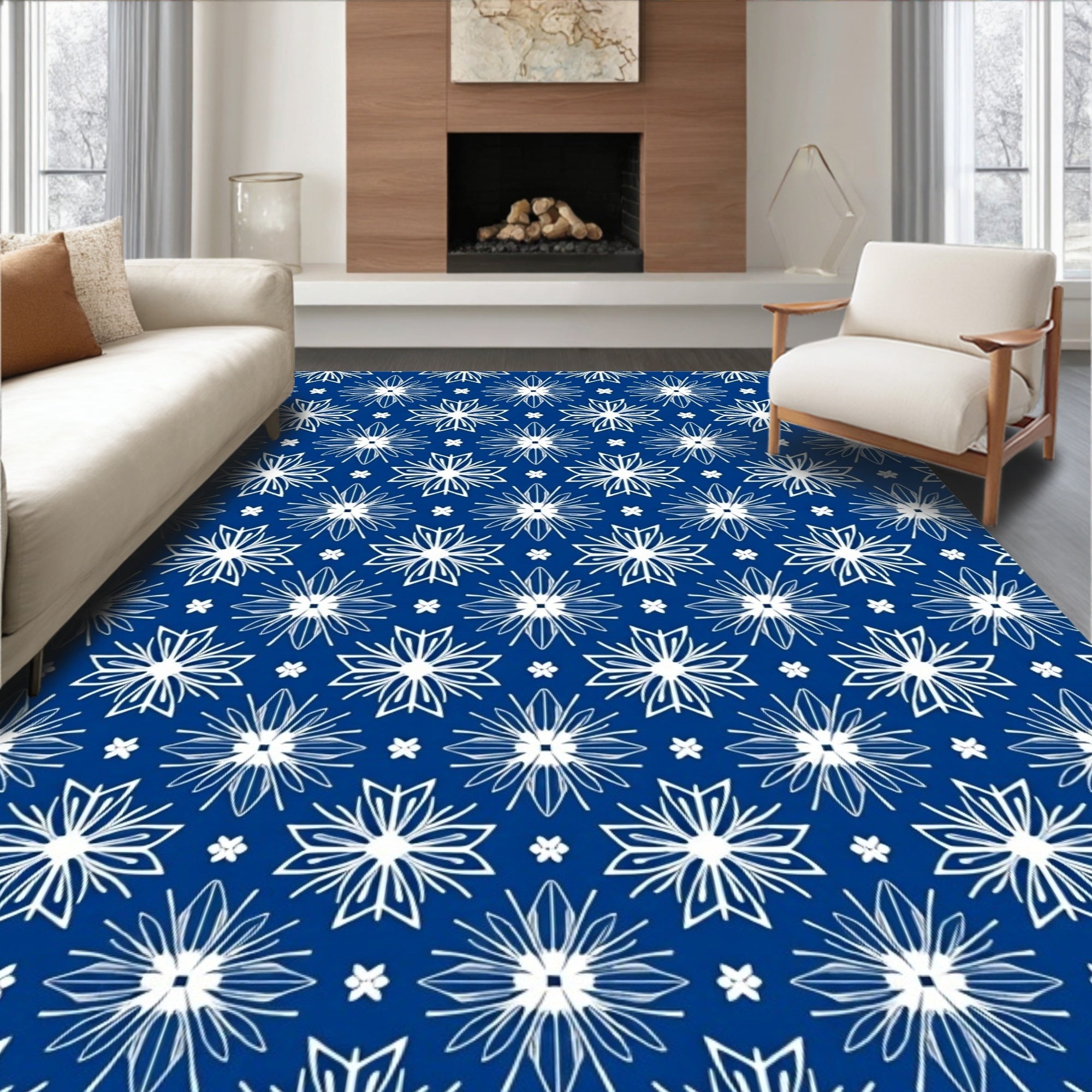 White Starburst Geometric Repeating Medallion Rug