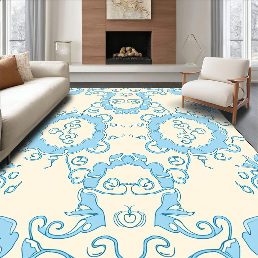 Light Blue Swirls Cream Pattern Rug