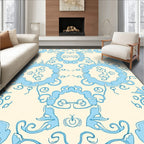 Light Blue Swirls Cream Pattern Rug