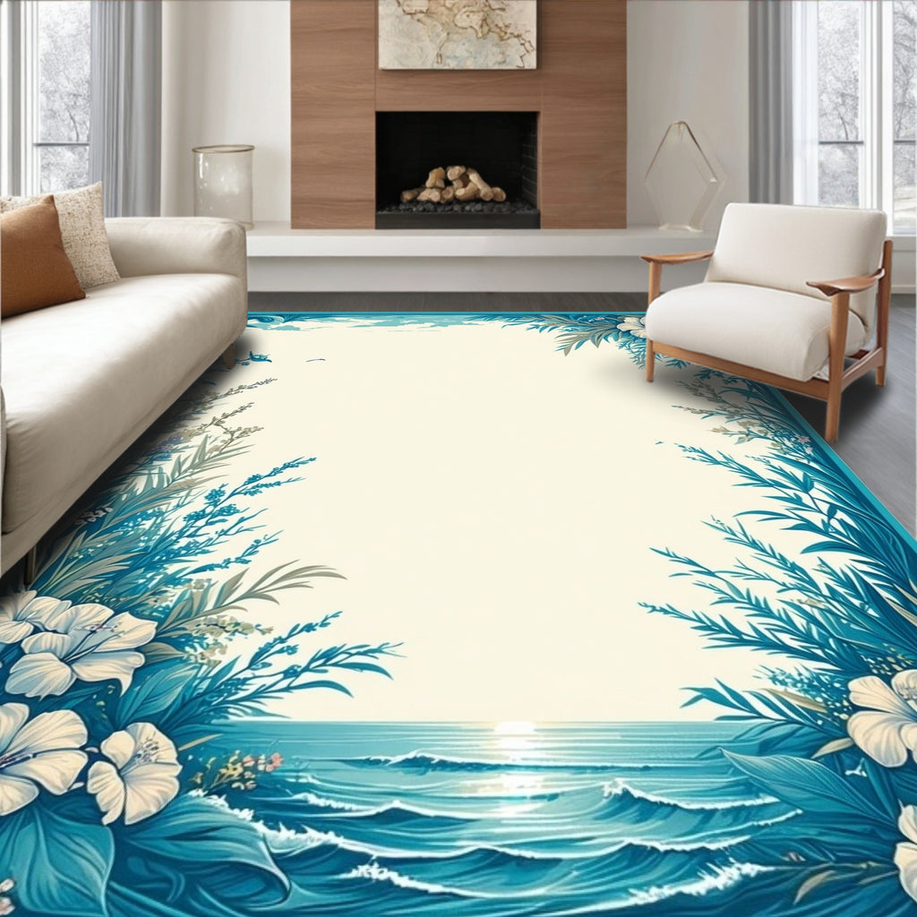 Coastal Floral Nature Inspired Design Rug