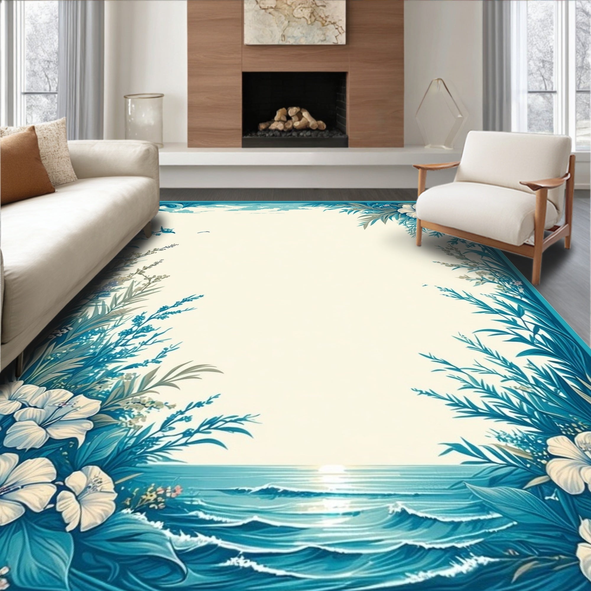 Coastal Floral Nature Inspired Design Rug