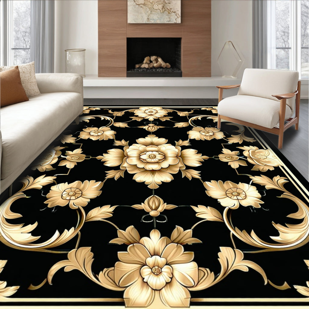 Golden Floral Scrollwork Pattern Rug