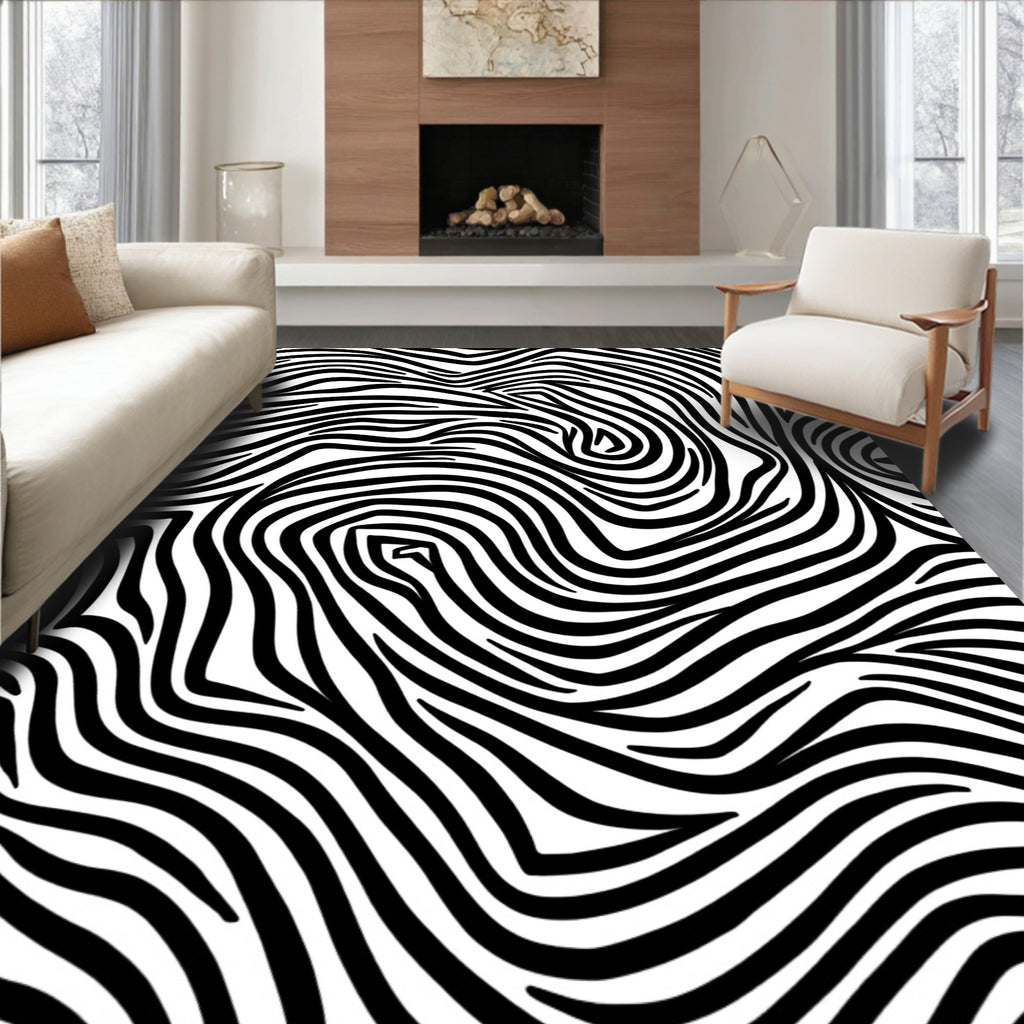 Bold Black White Abstract Stripes Rug