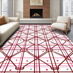 Deep Red Pink Plaid Diamond Dot Rug