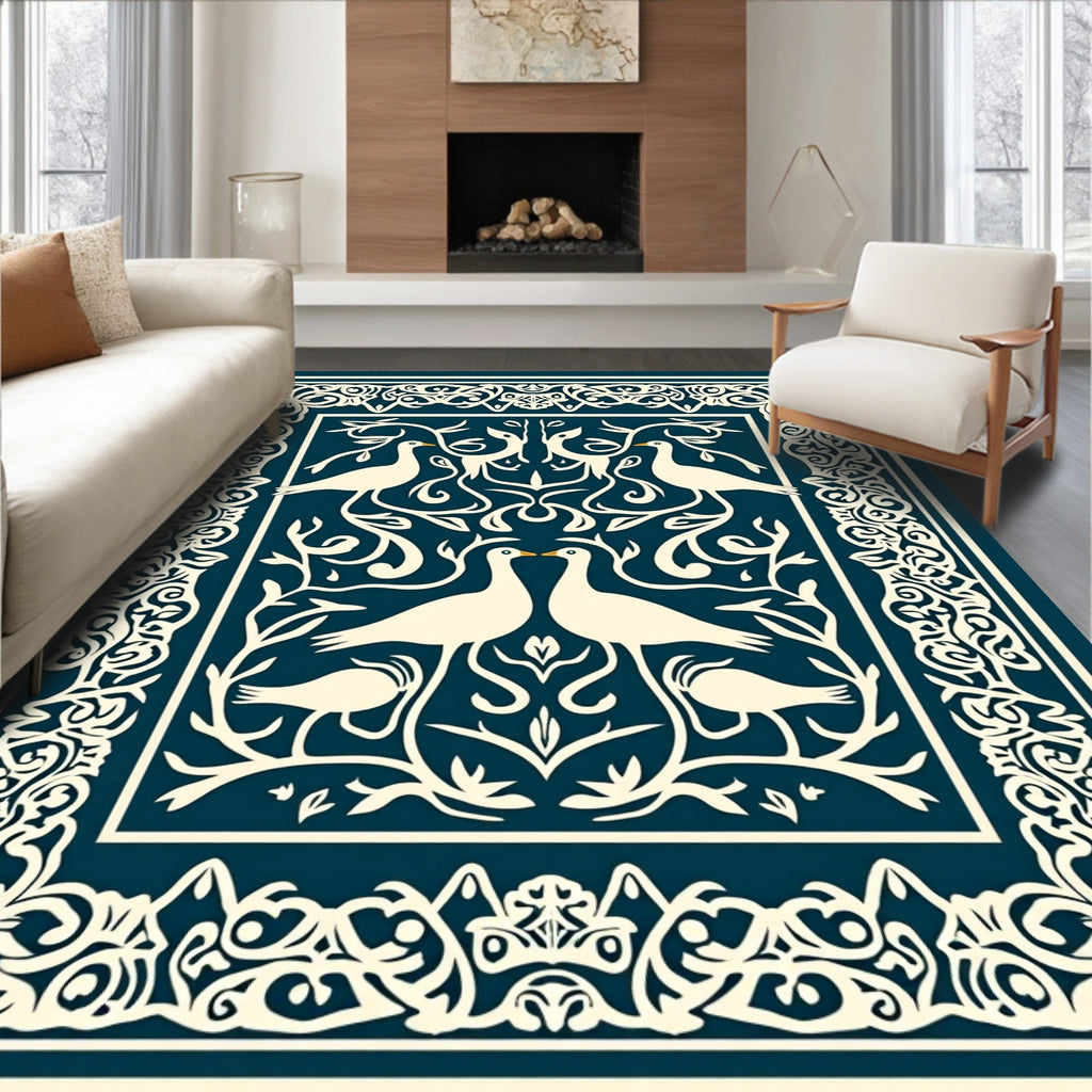 Classic Bird Floral Motif Rug