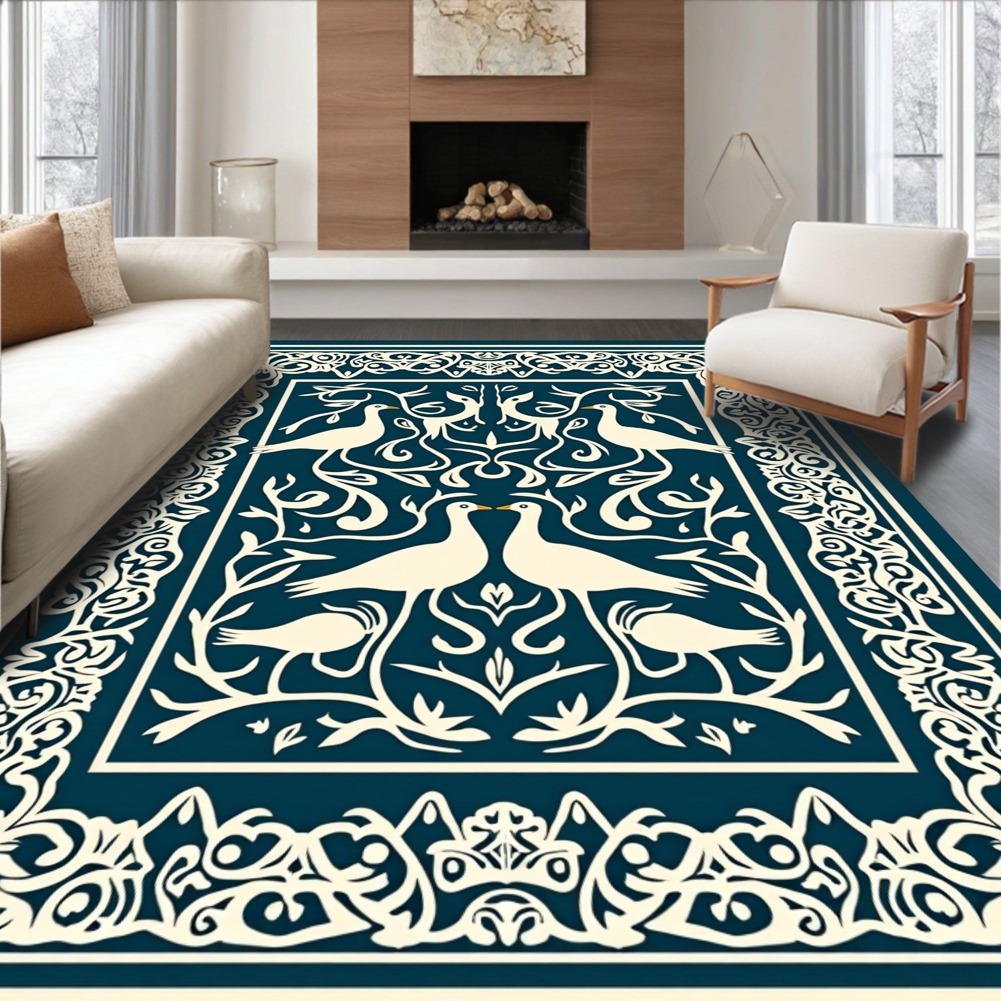 Classic Bird Floral Motif Rug