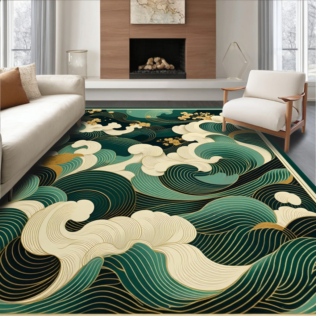 Emerald Waves with Gold Accents Rug