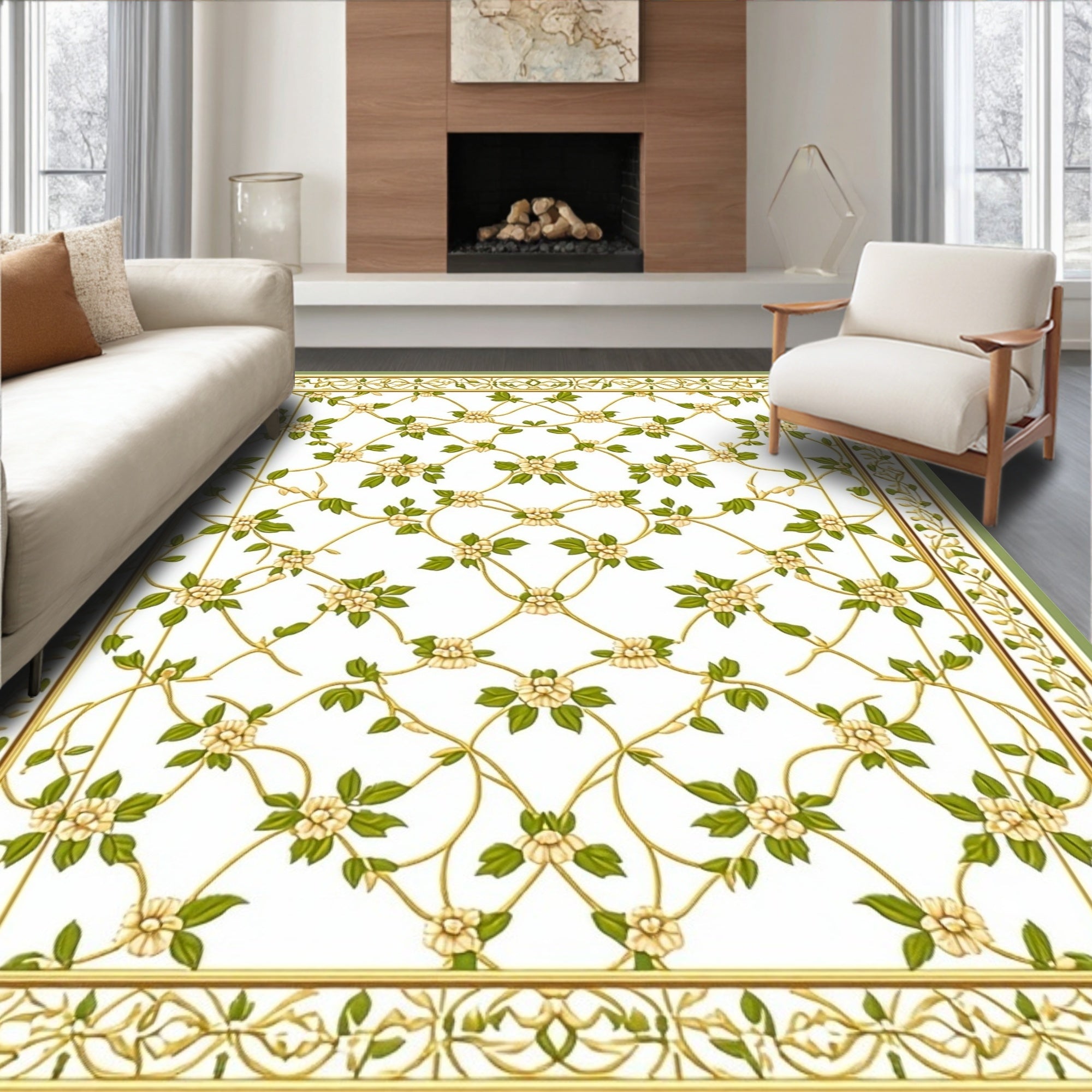 Elegant Floral Lattice Design Rug