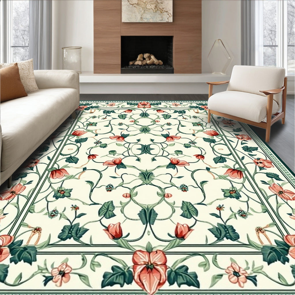 Vintage Floral Vine Scroll Pattern Rug