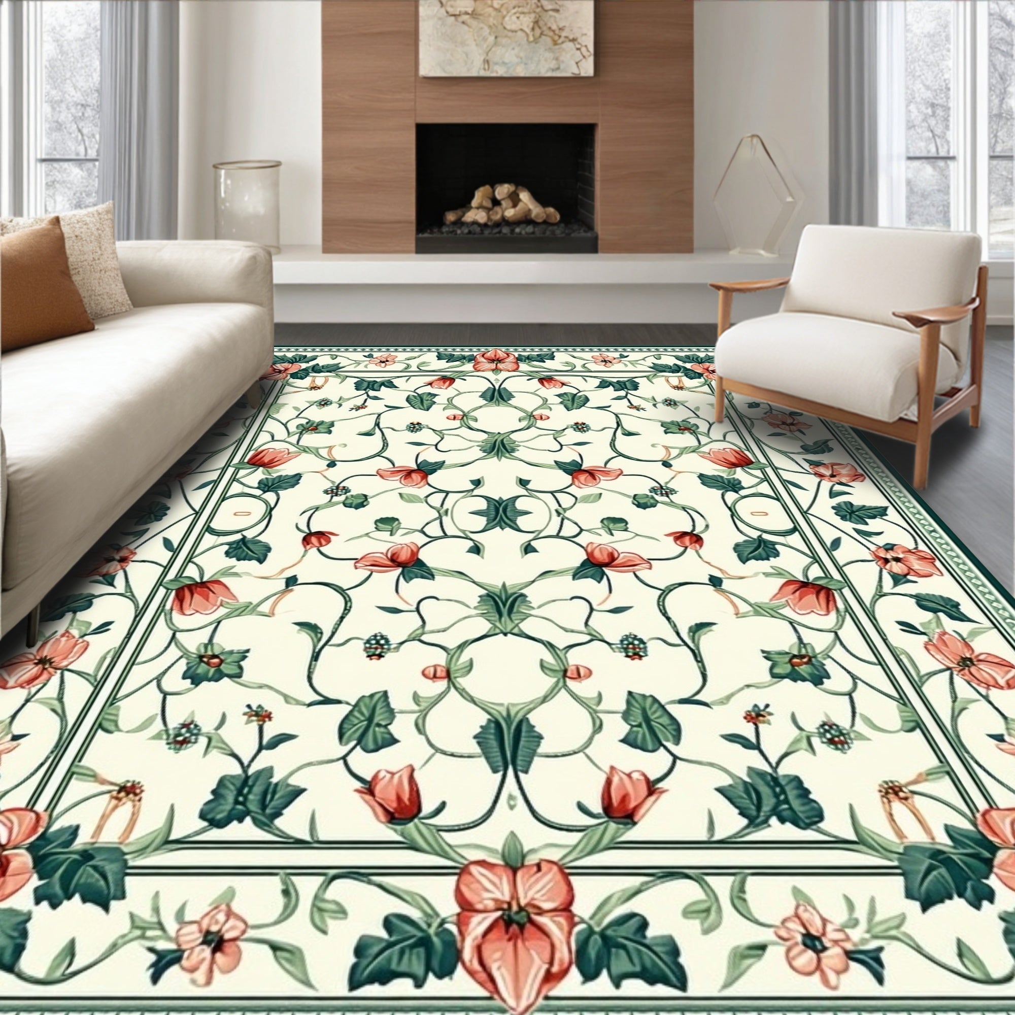 Vintage Floral Vine Scroll Pattern Rug