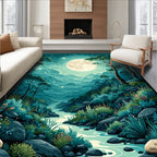 Mystical Moonlit Forest River Pattern Rug