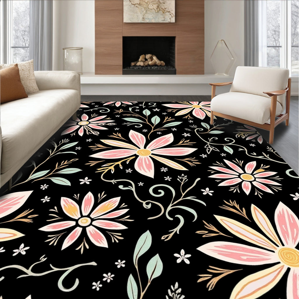 Floral Branches And Petals Pattern Rug