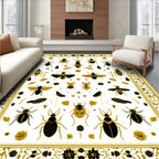 Golden Insect And Floral Pattern Rug