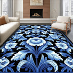 Classic Blue Floral Vine Pattern Rug