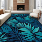 Tropical Deep Teal Leaf Pattern Rug