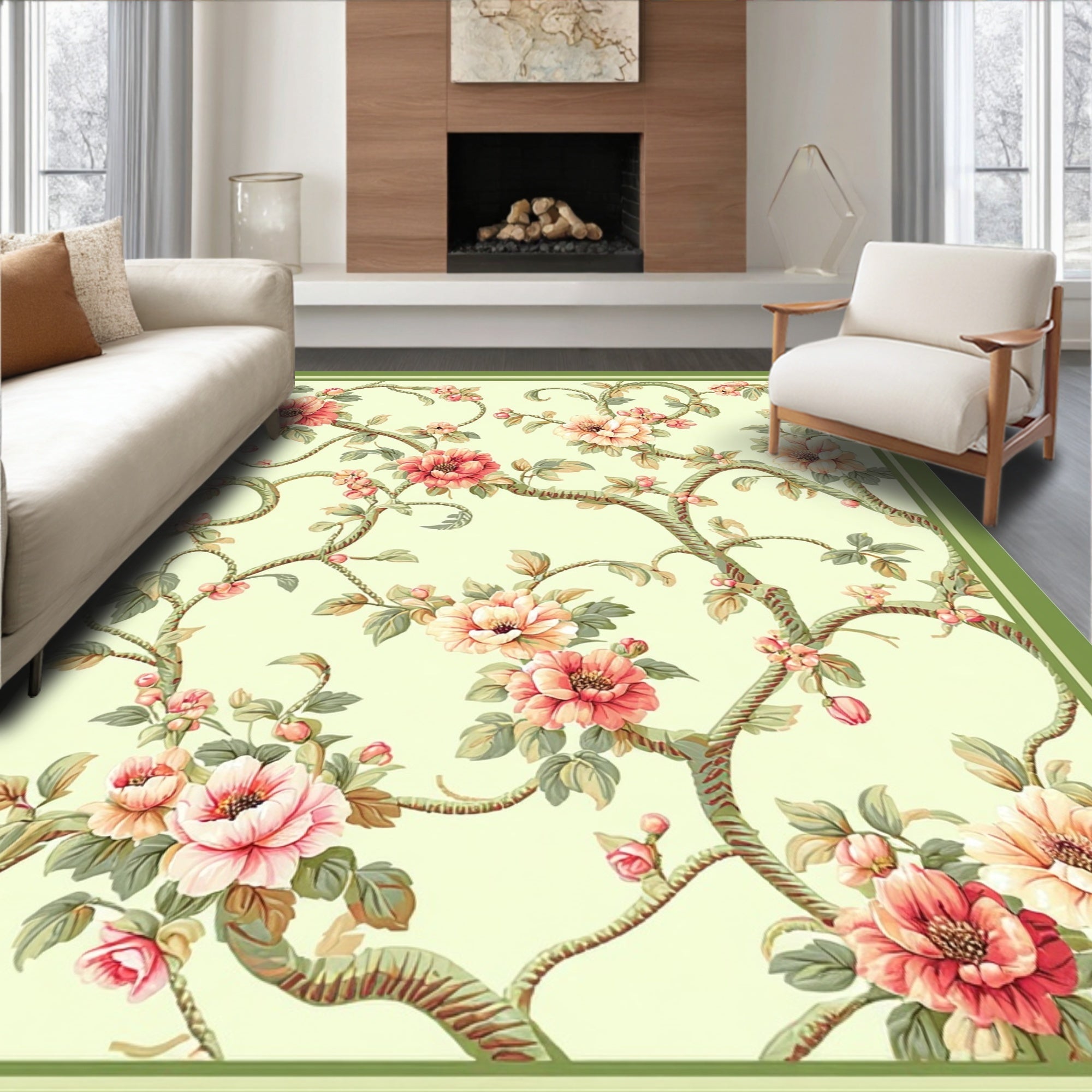 Elegant Floral Branch Porcelain Design Rug