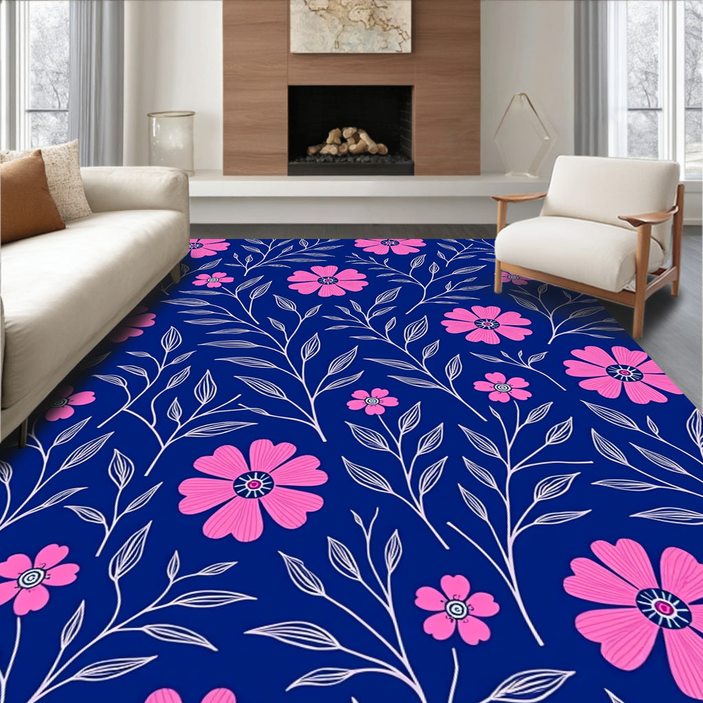 Pink Floral Vine Pattern Rug