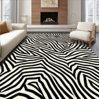 Bold Black White Abstract Wave Pattern Rug