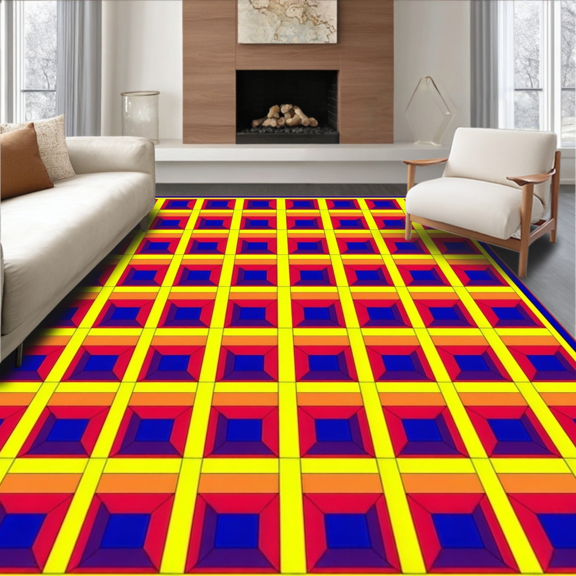 Bold Geometric Retro Pattern Rug