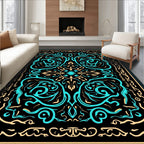Bold Teal Abstract Swirl Border Rug