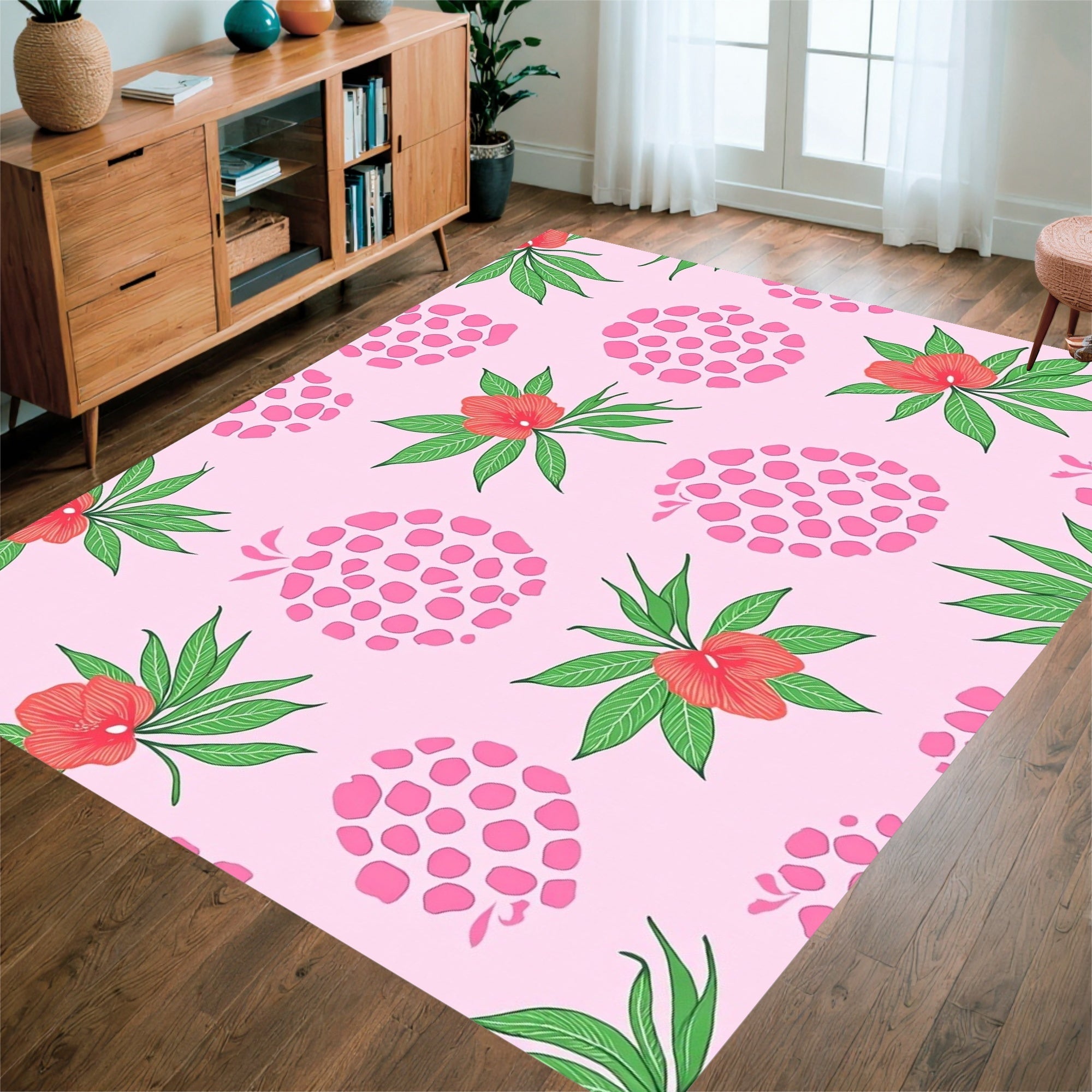 Pink Dot Flower Pattern Rug