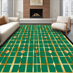 Emerald Gold Geometric Diamond Pattern Rug