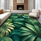 Lush Green Tropical Leaf Pattern Rug
