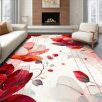 Vibrant Red Floral Watercolor Design Rug