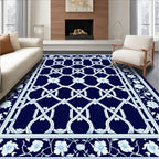 Elegant Blue Floral Lattice Design Rug