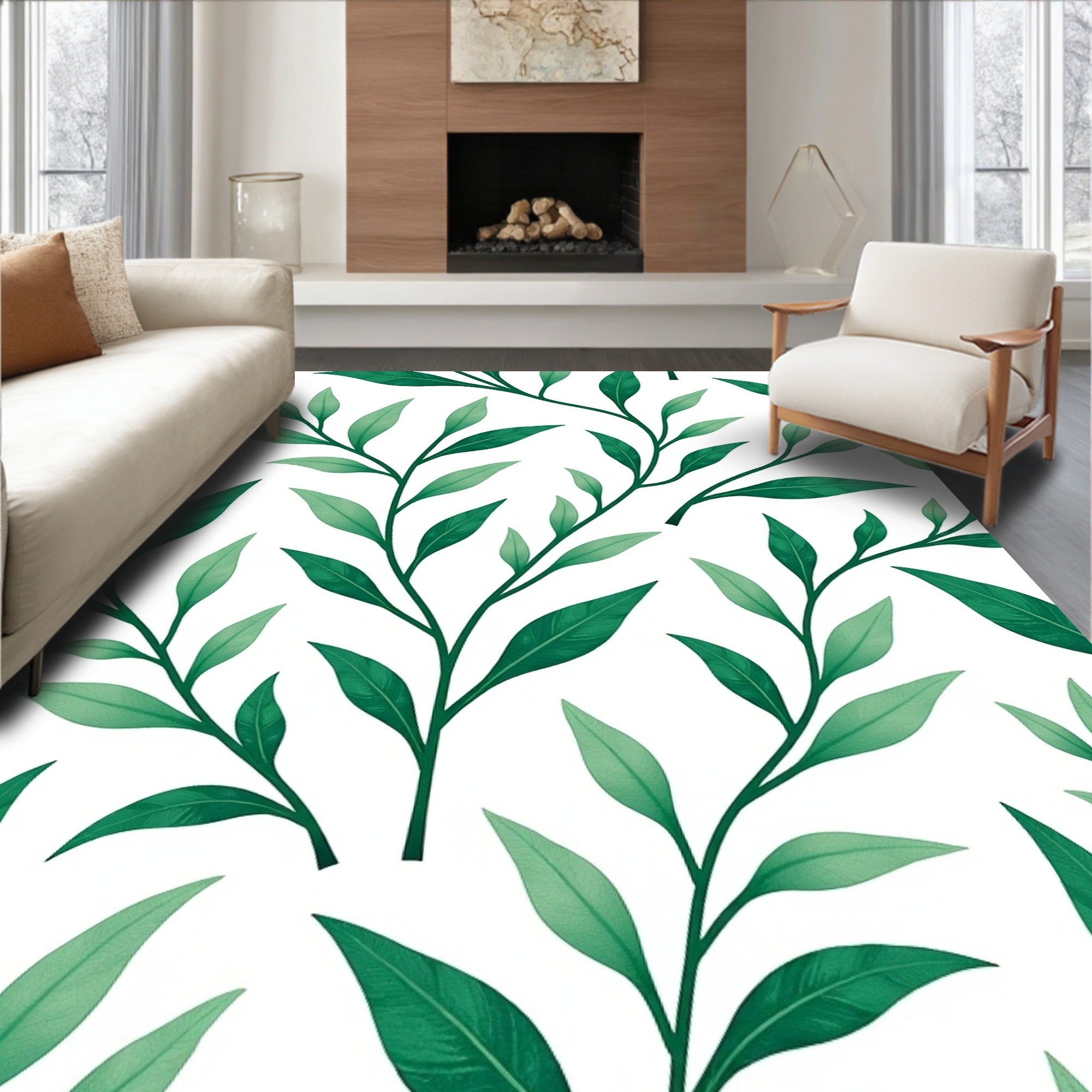 Various Dark Green Leafy Tendrils Rug
