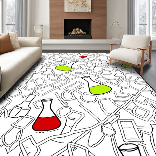 Abstract Lab Glassware Pattern Rug